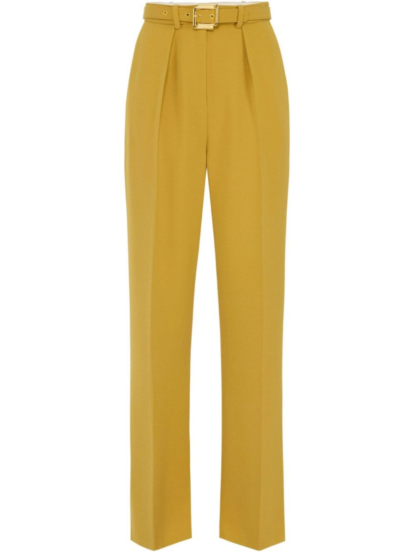 Elisabetta Franchi Beige High-Waisted Trousers With Pleated Detailing