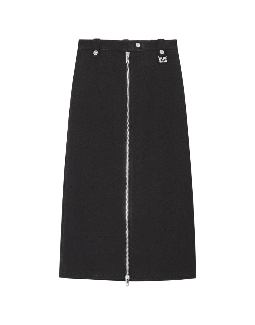 Ganni Tailored Black Maxi Skirt With Front Zip Closure