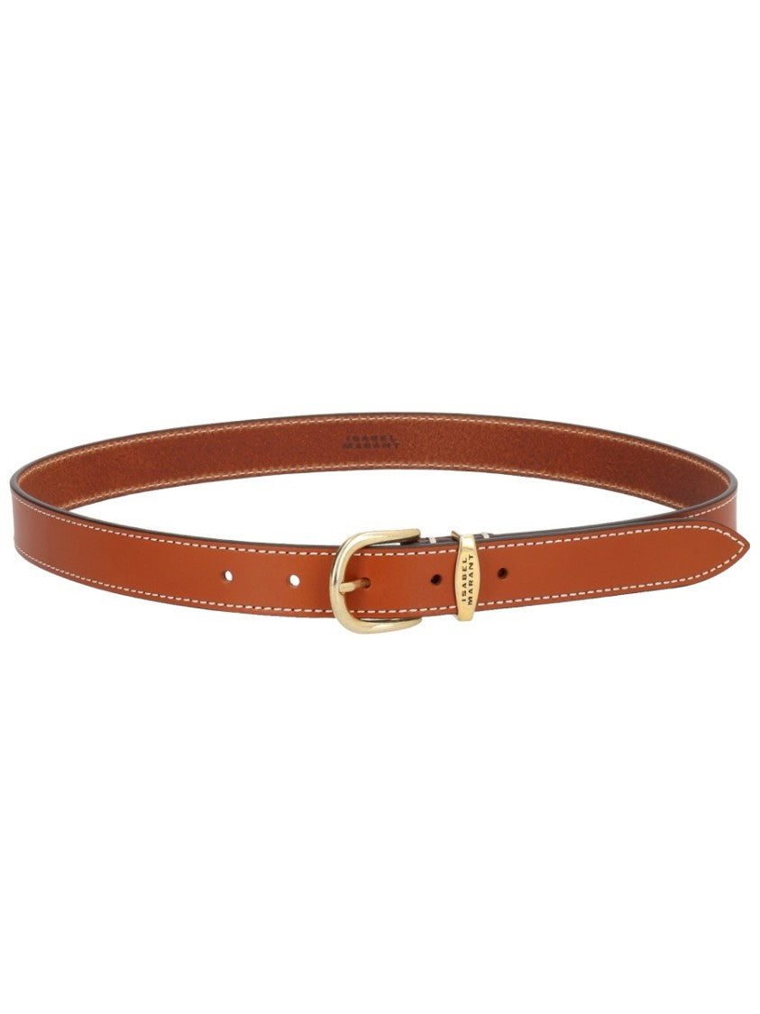 Isabel Marant Brown Zadd Rounded Gold Buckle Leather Belt