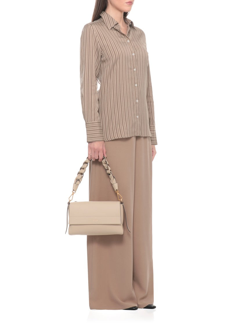 Coccinelle Beige Leather Shoulder Bag With Dual Compartment Design