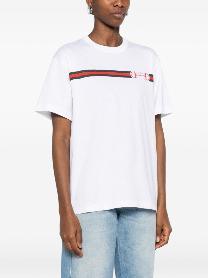 Gucci Horizontally Striped T-Shirt With Emblem Detail