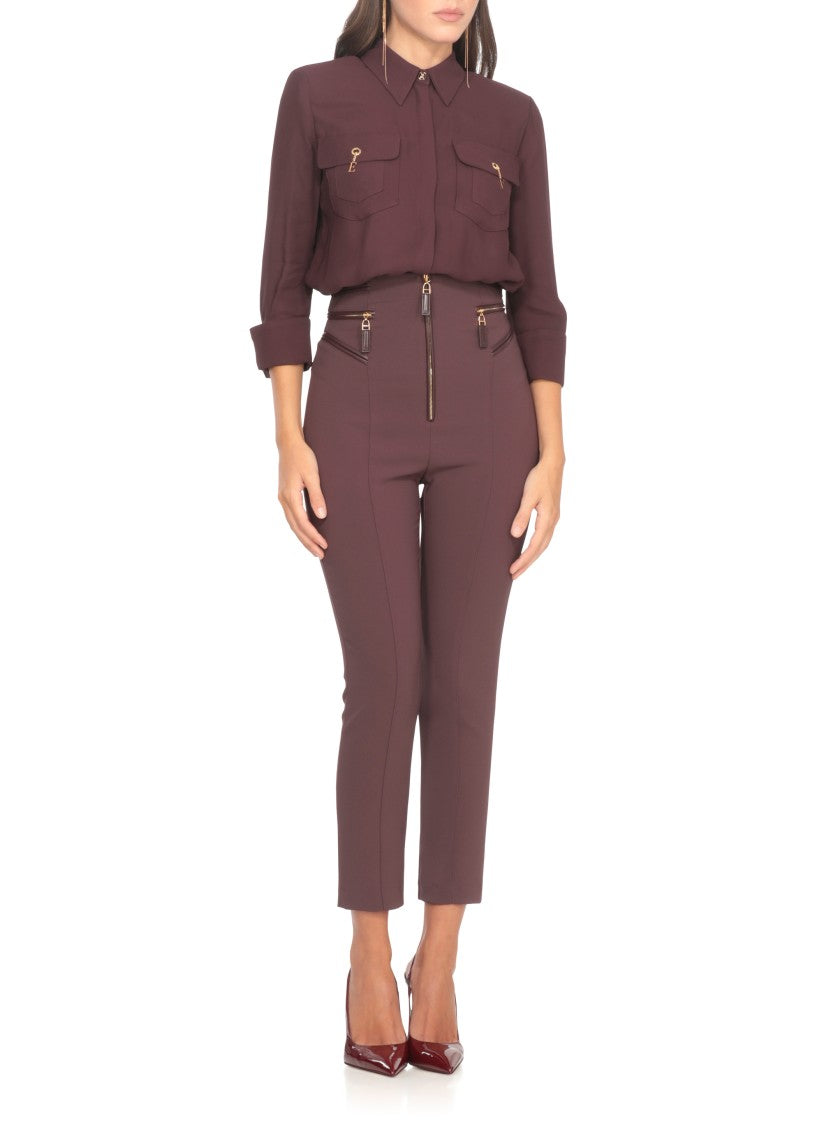 Elisabetta Franchi Bordeaux Viscose Shirt With Classic Collar