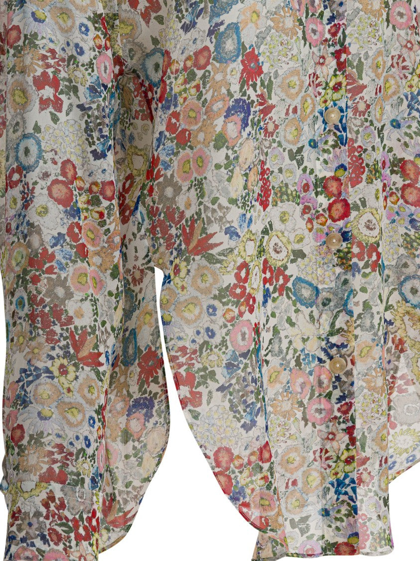 Khaite Silk Floral Shirt With Elongated Back Hem