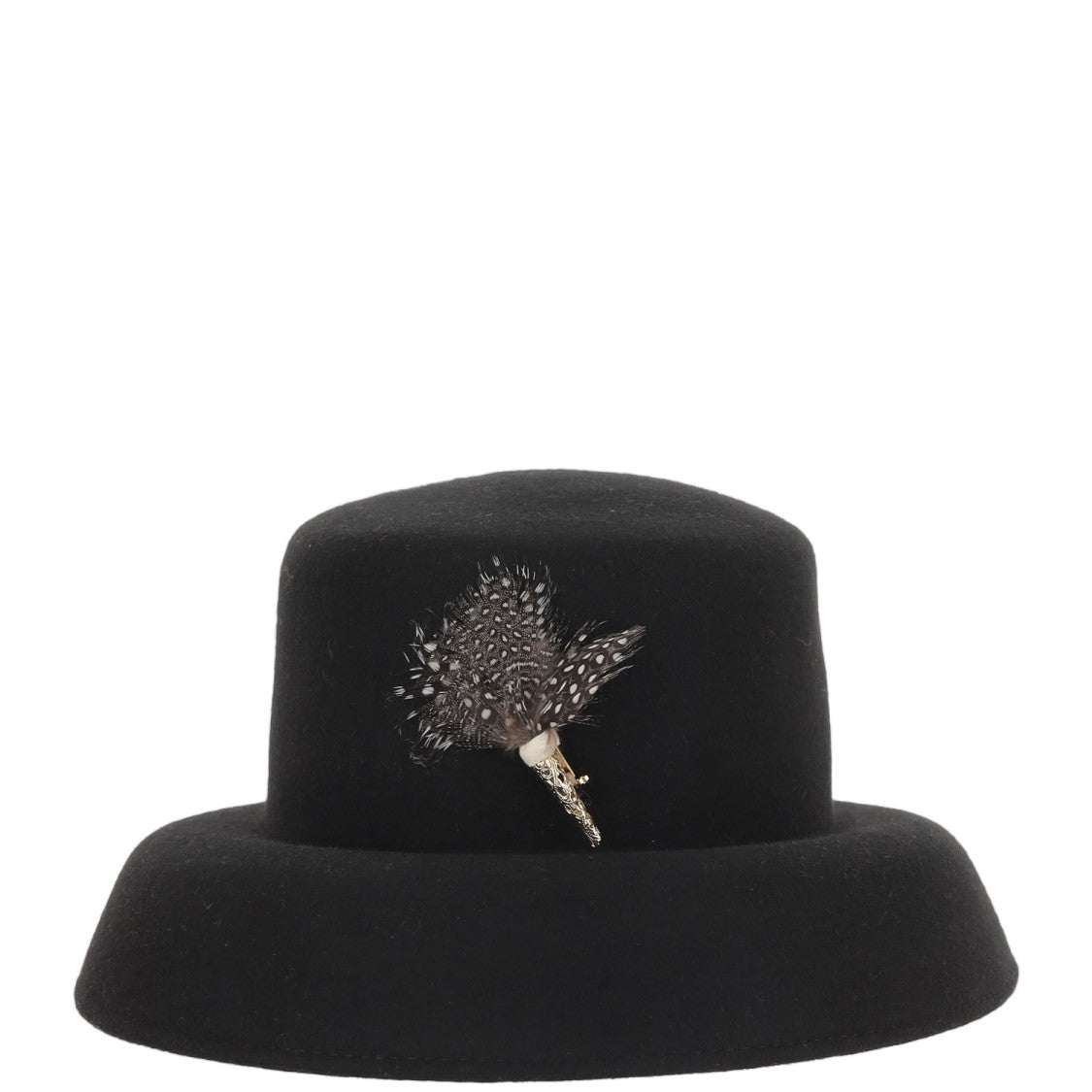 Alexia Alvarez De Toledo Black Wide Brim Feather Brooch Wool Hat