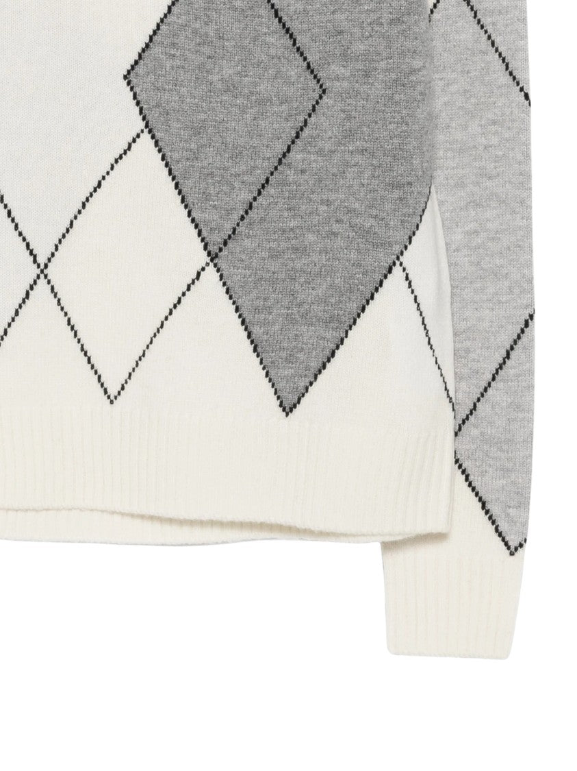Seventy Venezia Cream White Argyle Wool-Blend Sweater