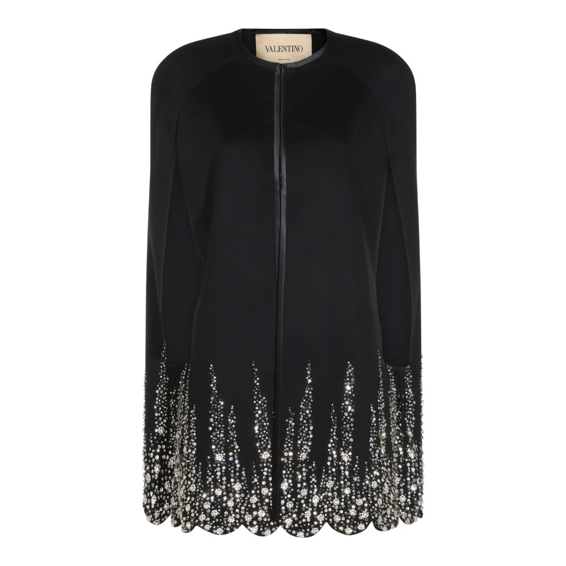 Valentino Midi-Length Cape With Round Collar And Intricate Hem Embellishments