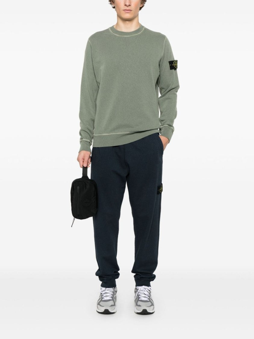 Stone Island Relaxed Fit Blue Pants With Signature Logo
