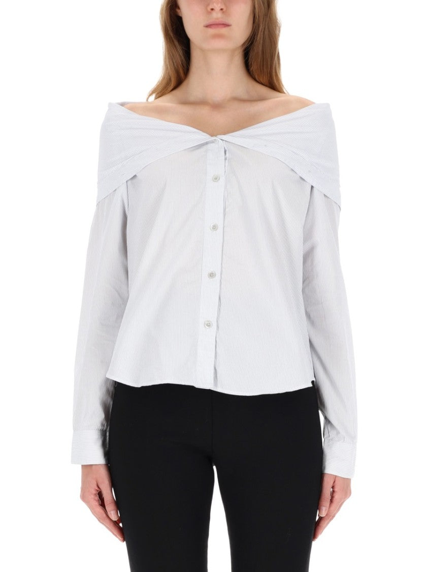 Our Legacy Off-Shoulder White Cotton Shirt With Wide Collar
