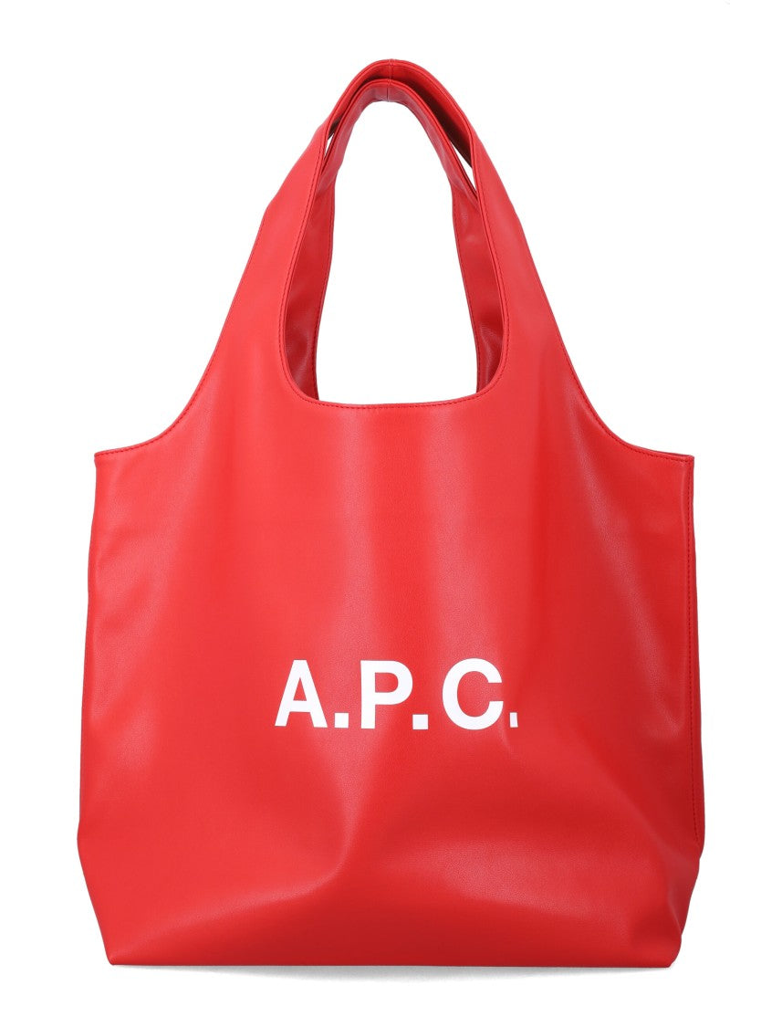 A.P.C. Ninon Structured White Logo Shopper Bag