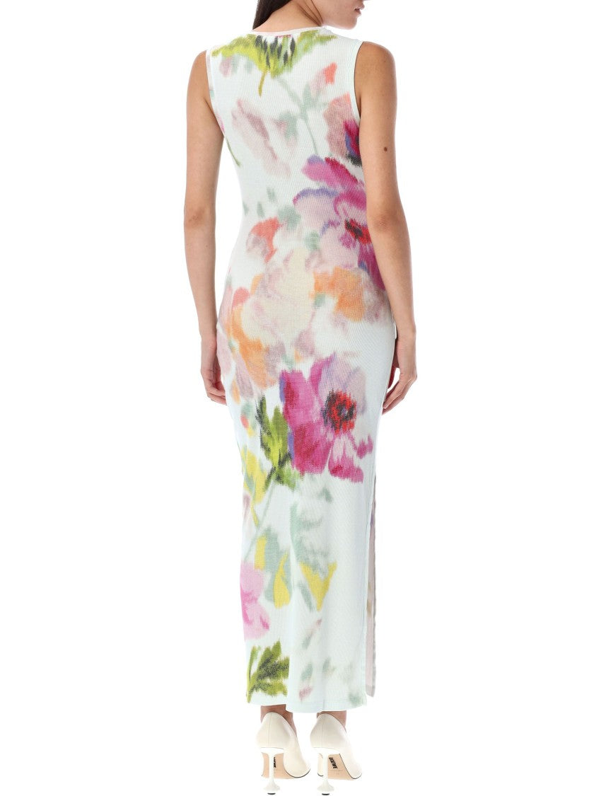 Loewe Silk And Cotton Tank Dress With Floral Motif And Anagram Embroidery