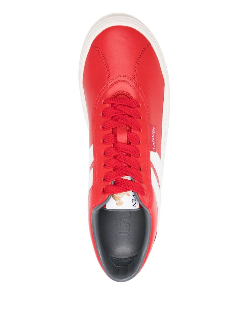 Lanvin Red Logo Patch Lace-Up Sneakers