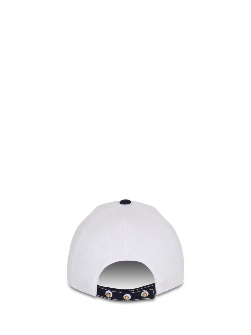Balmain White Cotton Contrast Brim Hat