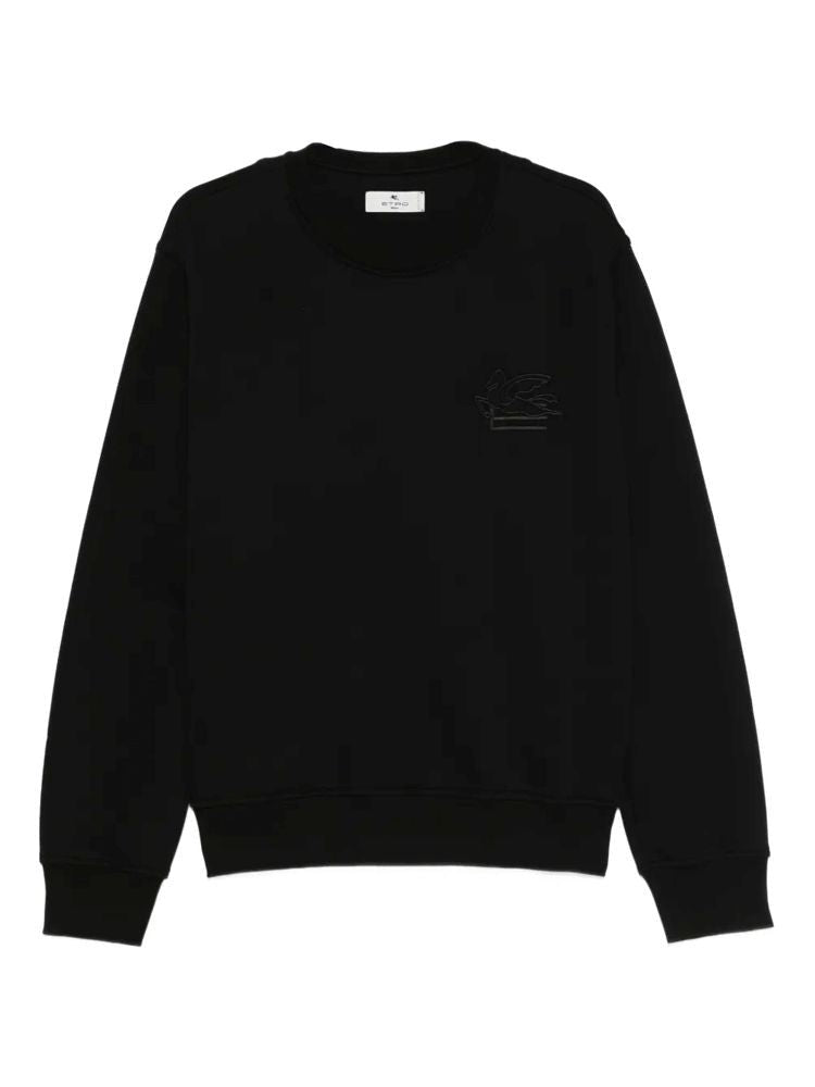 Etro Embroidered Black Crew Neck Sweatshirt With Ribbed Cuffs