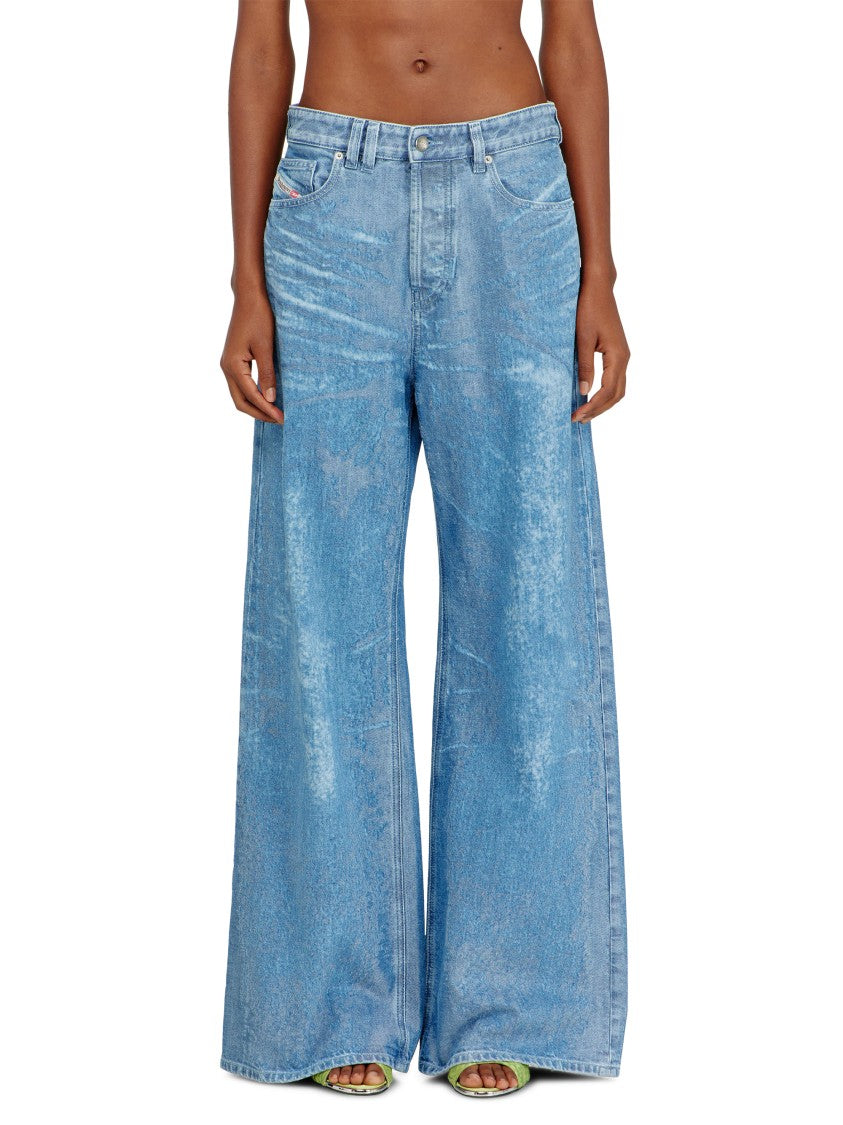 Diesel Light Blue Wide-Leg Denim Trousers With Vintage Distress