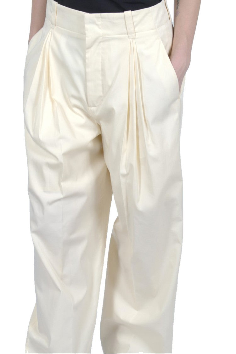 Bottega Veneta Ivory Cotton-Silk Blend Pleated Trousers