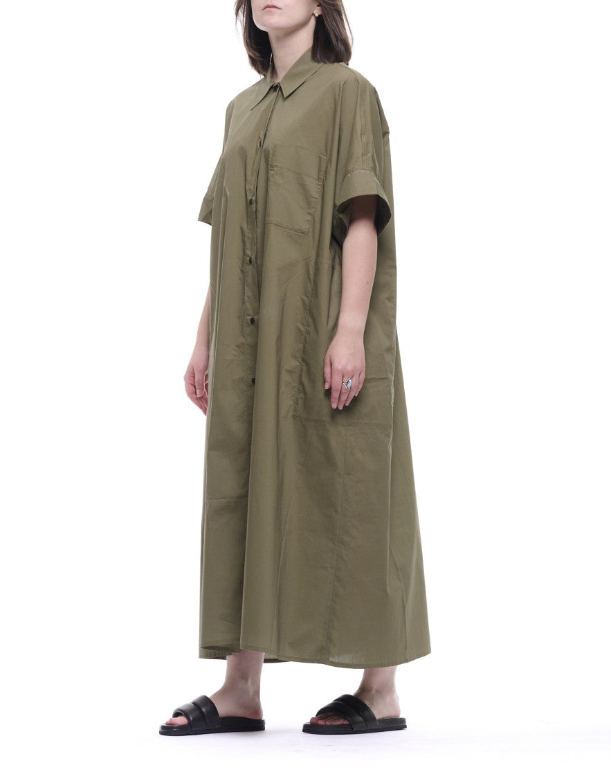 Eat Dust 673 Loose Cotton Poplin Long Shirt Dress With Utility Design