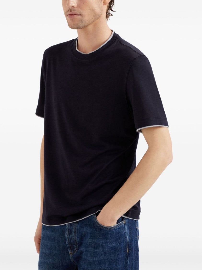 Brunello Cucinelli Short-Sleeved T-Shirt With Crew Neck And Contrasting Trim