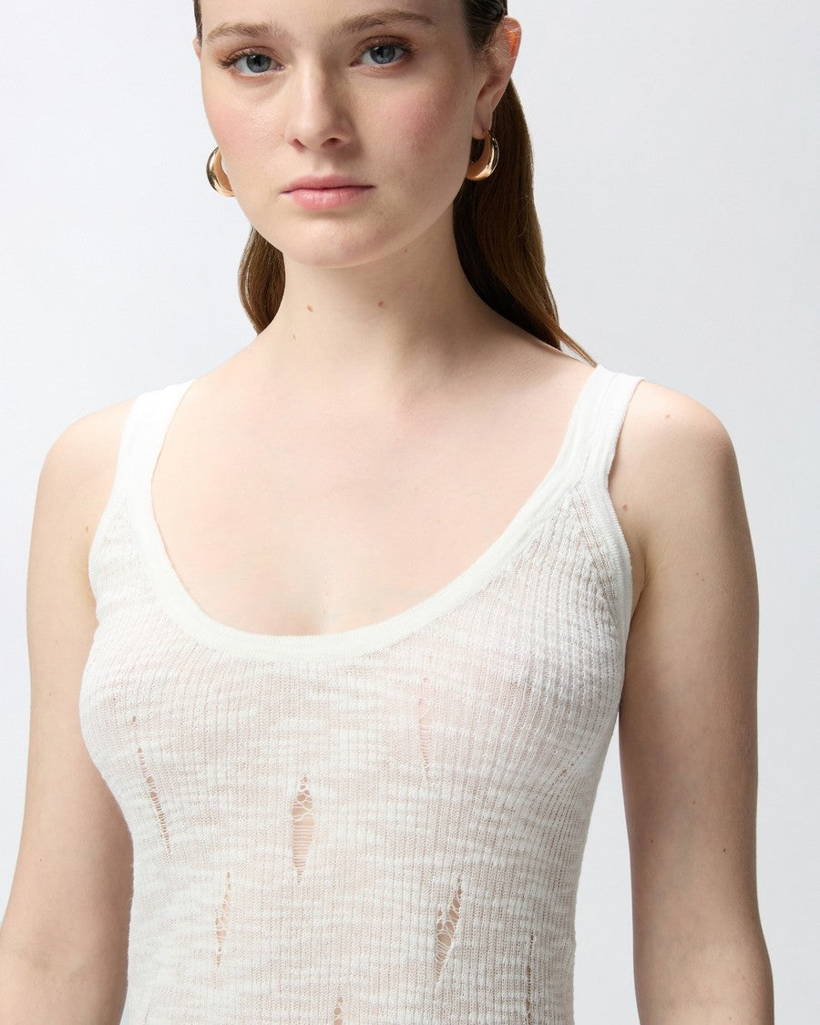 Pinko White Ribbed Scoop Neck Cotton Top