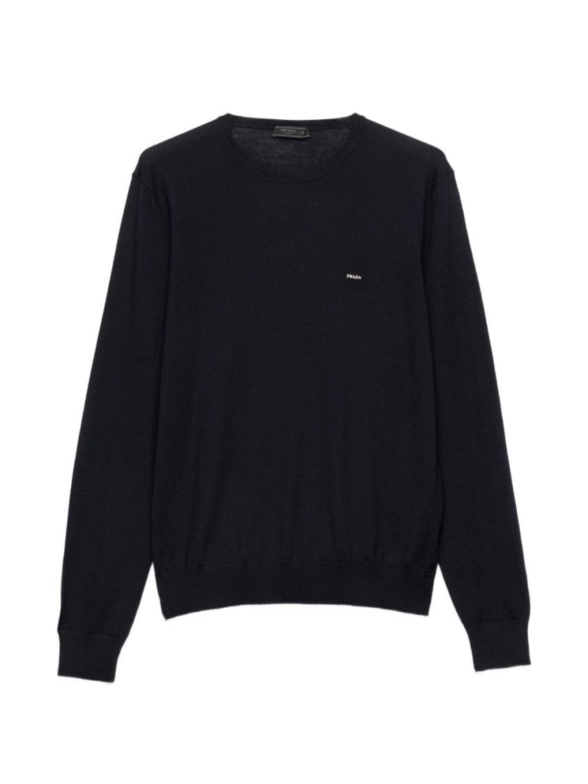 Prada Dark Blue Superfine Wool Plain Sweater