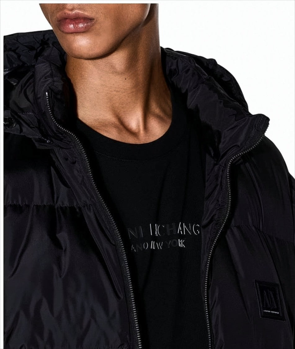 Armani Exchange Matte Quilted Padded Jacket With Adjustable Hood