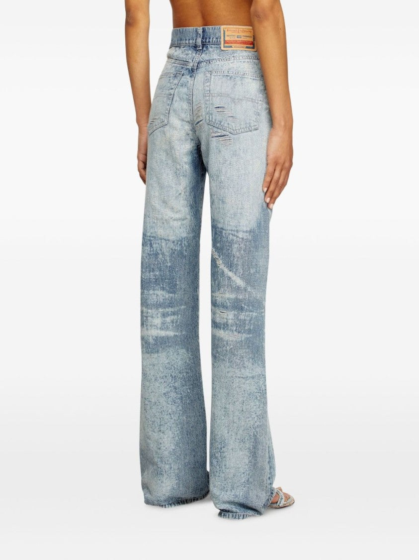 Diesel Wide-Leg Distressed Denim Jeans With High Waist