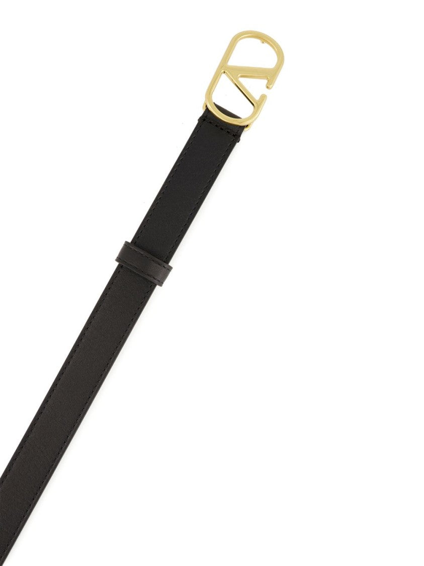 Valentino Garavani Narrow Smooth Leather Belt With Gold-Tone V Buckle
