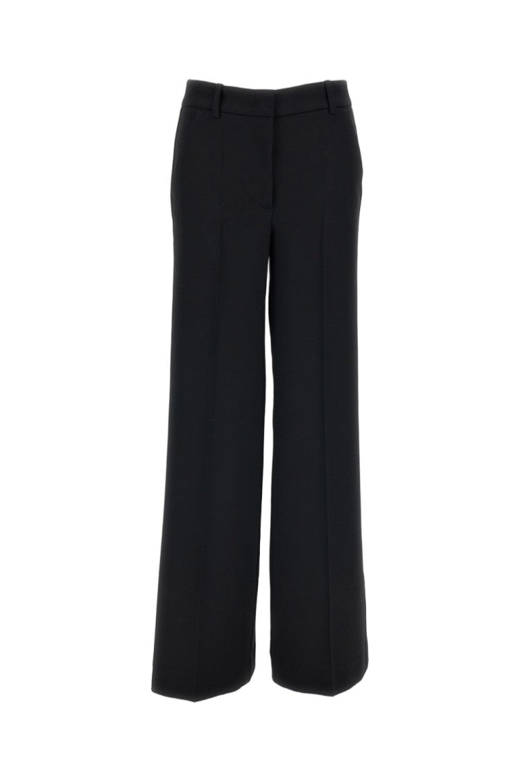 Parosh Black Stretch Wool Satin Stripe Tailored Pants