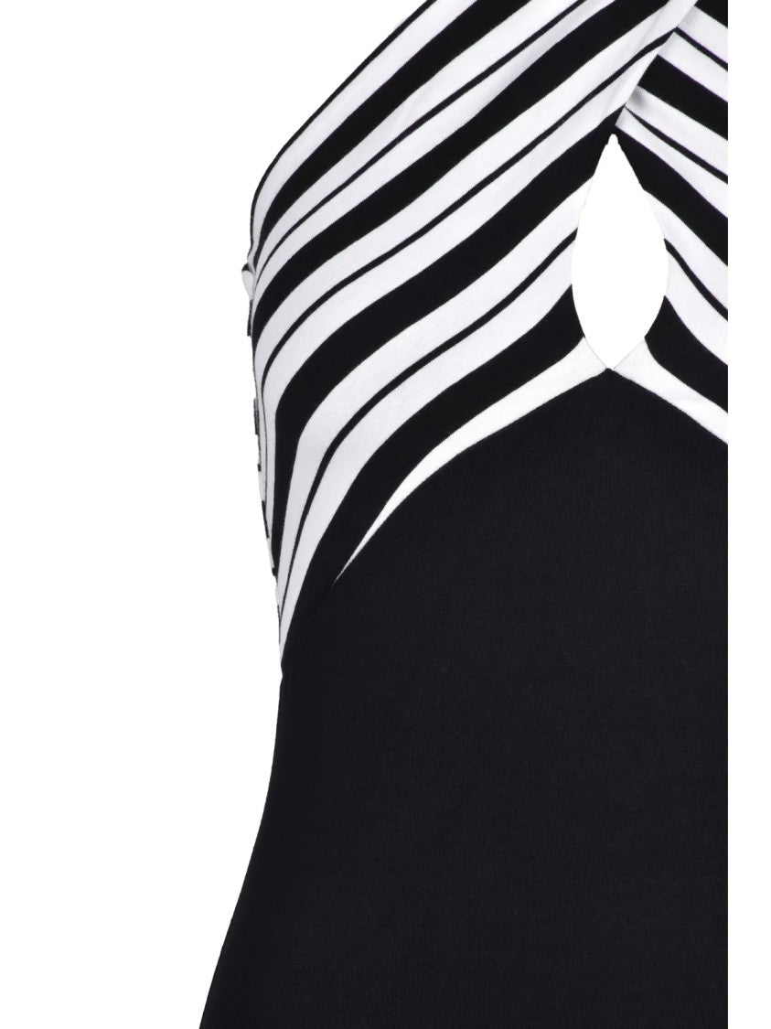Patrizia Pepe Black/White Diagonal Striped Cotton-Blend Wrap Mini Dress