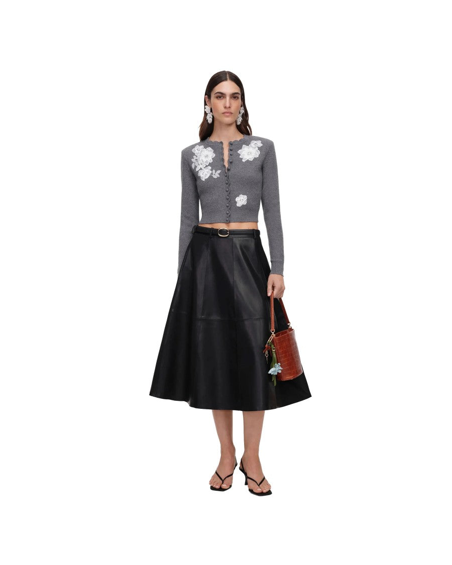 Self-Portrait Cropped Lace Wool-Blend Cardigan