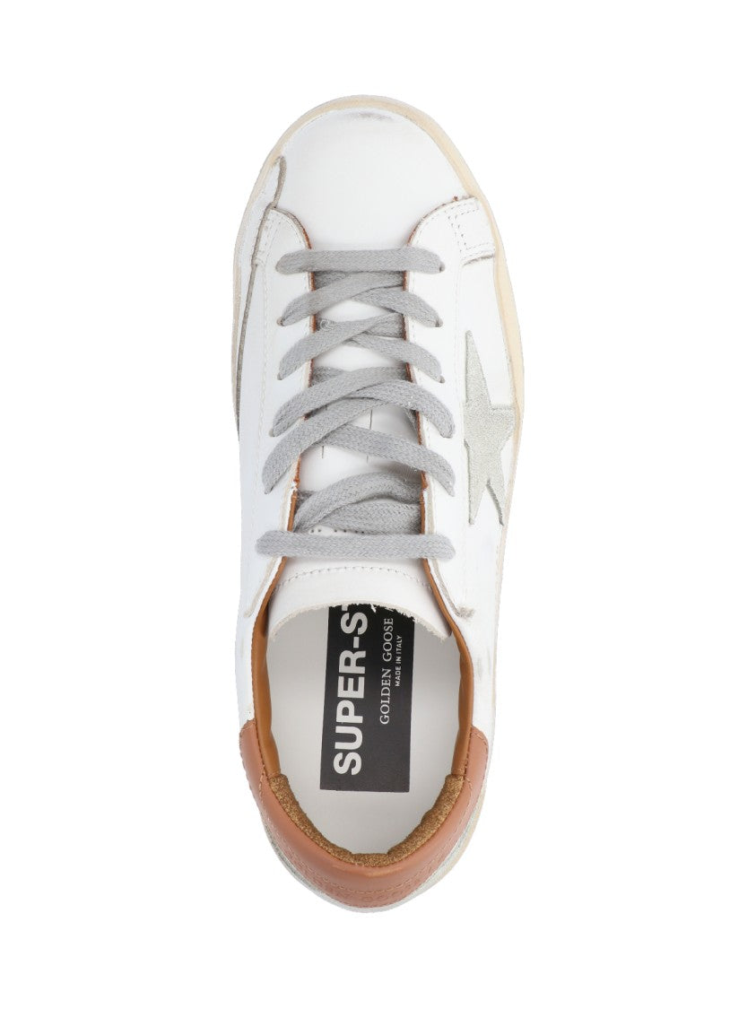 Golden Goose Cream Distressed Star Patch Leather Sneakers