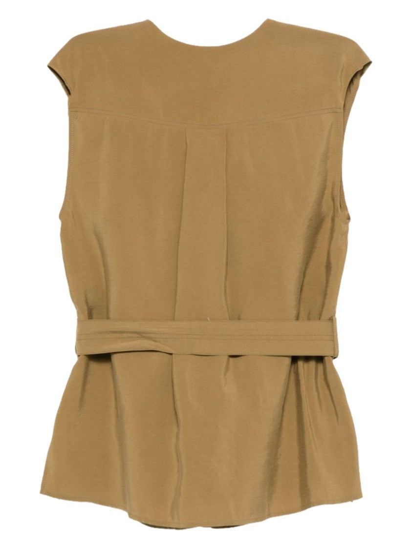 Alysi Neutrals Structured Sleeveless Belted Blouse