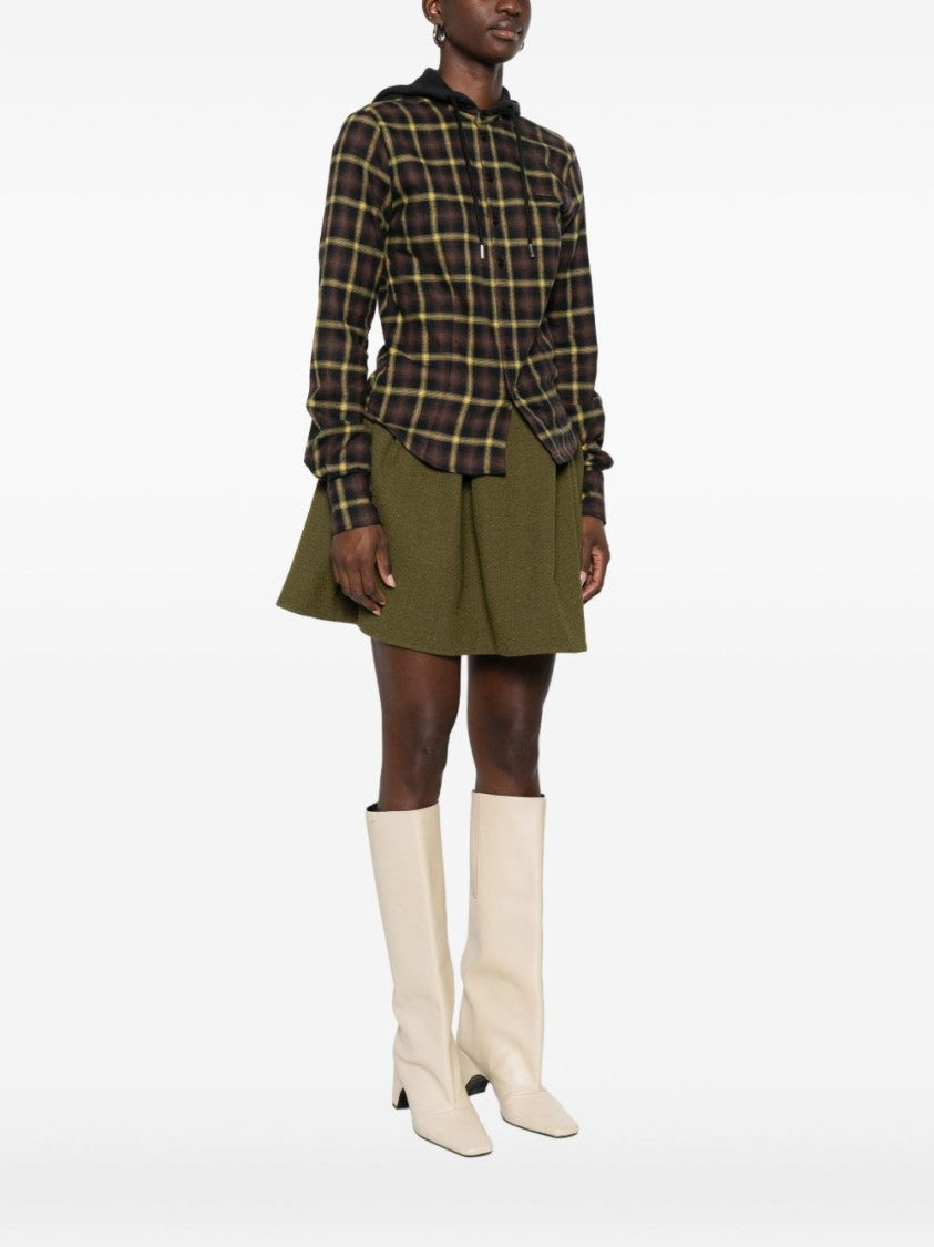 Coperni Plaid Brown Shirt With Hood And Button-Down Detail