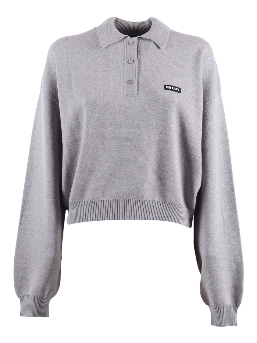 Rotate Grey Alloy Slinky Knit Polo Shirt
