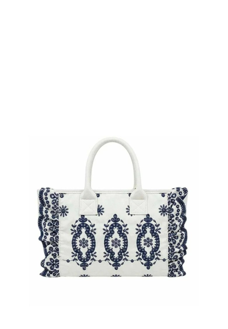 Mc2 Saint Barth Rectangular Tote Bag With Navy Blue Embroidery