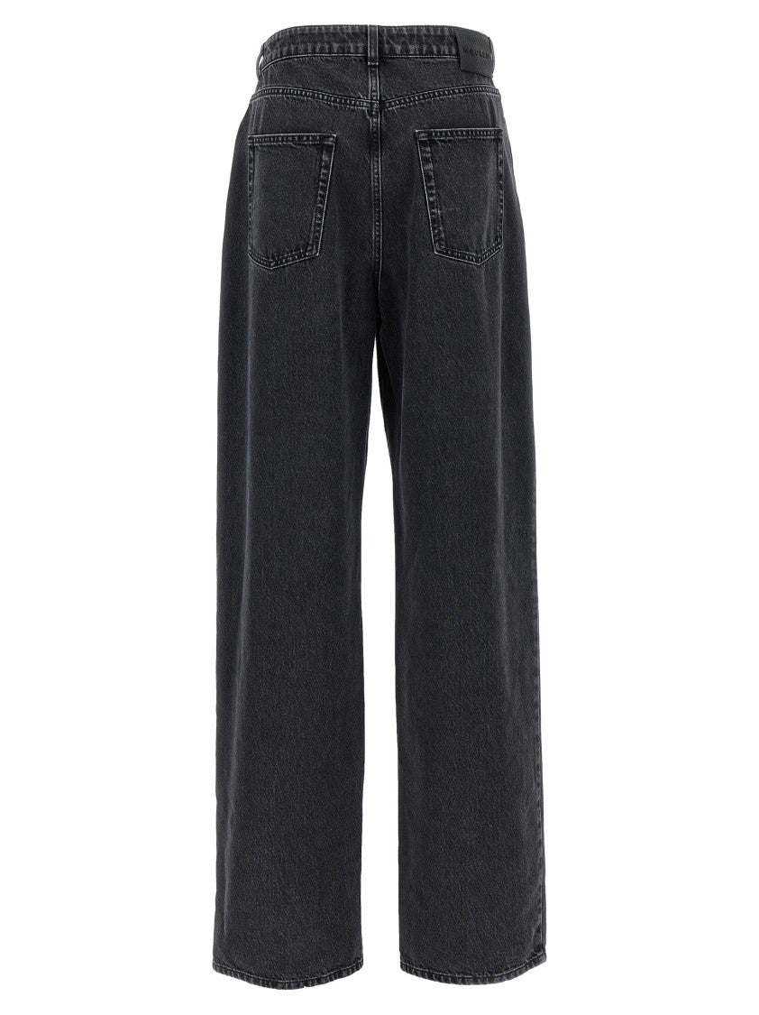 Mcqueen High-Waisted Wide-Leg Jeans In Black Delavé Denim