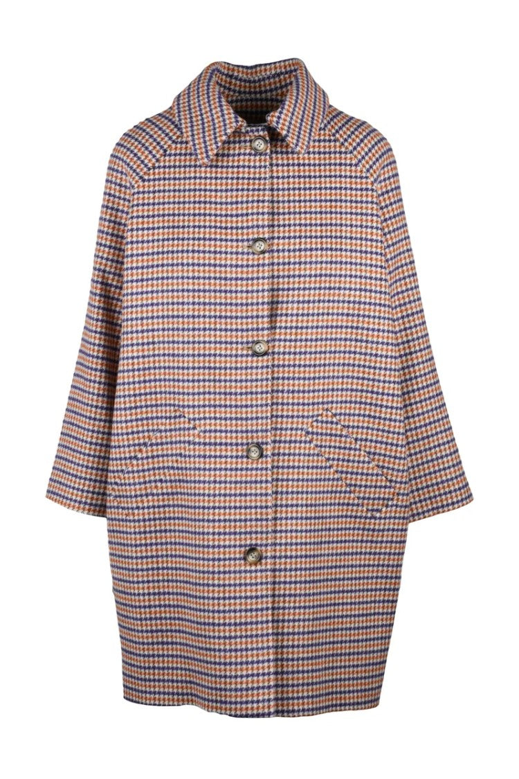 Guttha Mid-Length Houndstooth Coat With Raglan Sleeves