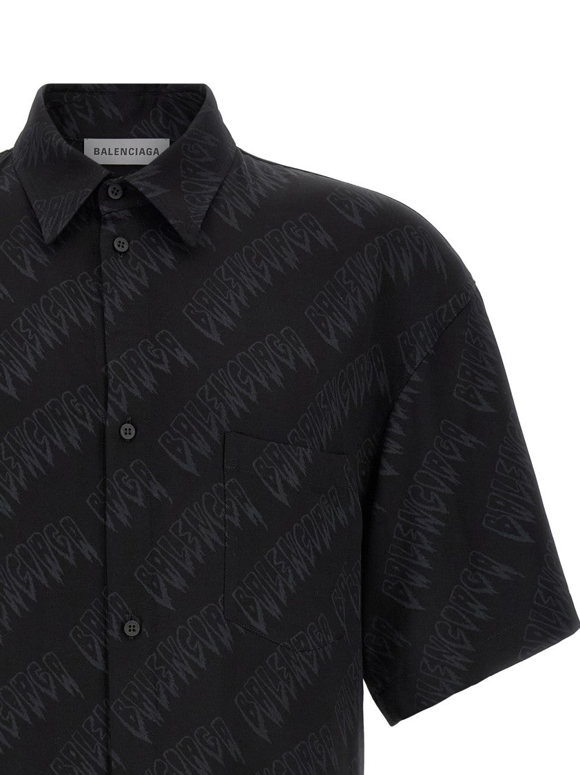 Balenciaga Fluid Viscose Shirt With All-Over Logo Print And Pointed Collar