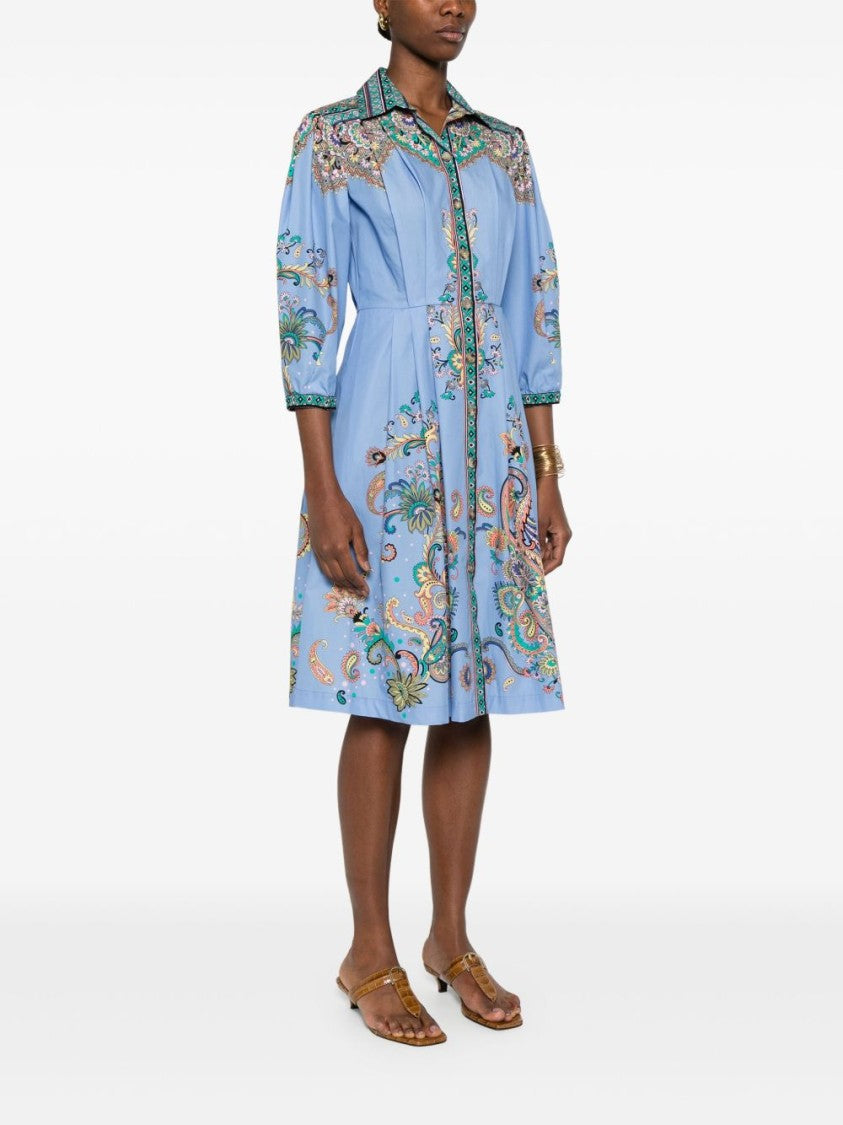Etro Multicolour Dress With Intricate Patterns And Classic Collar