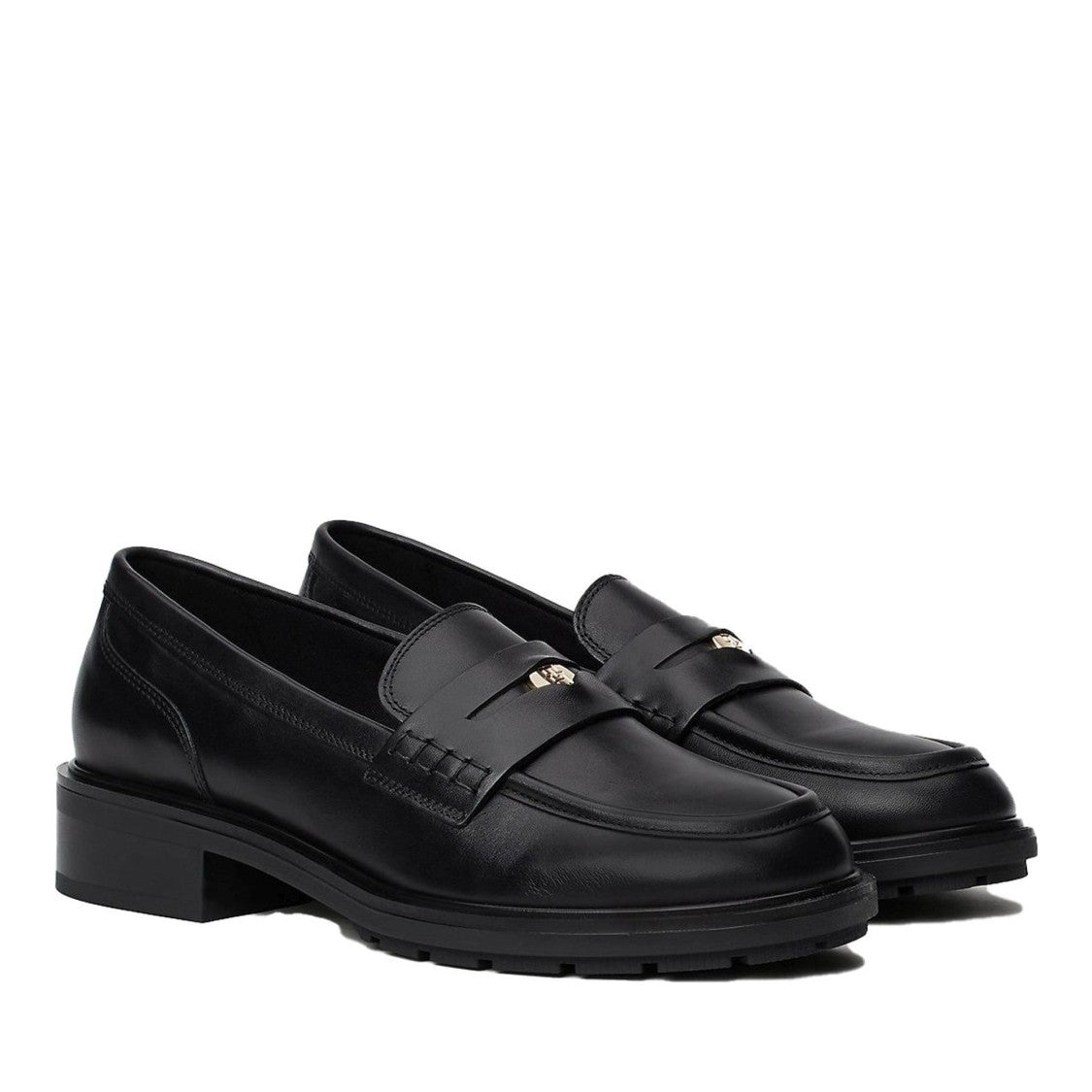 Tommy Hilfiger Black Elegant Penny Strap Leather Loafers
