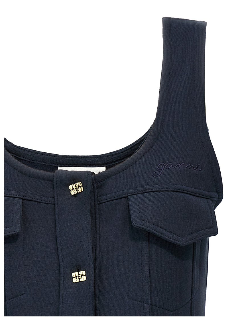 Ganni Fleece Cotton Mini Dress With Square Neckline