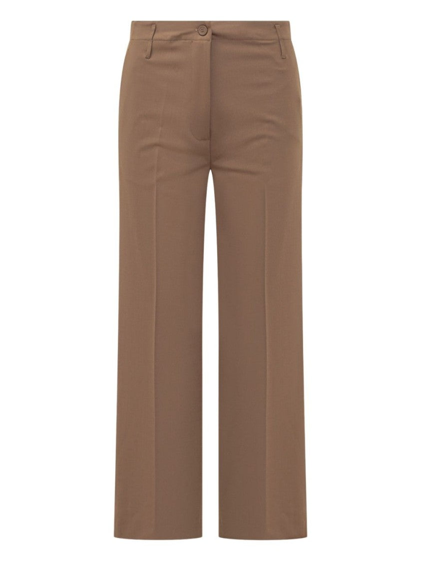 Semi Couture Beige Straight-Leg Trousers With Mid-Rise Waist