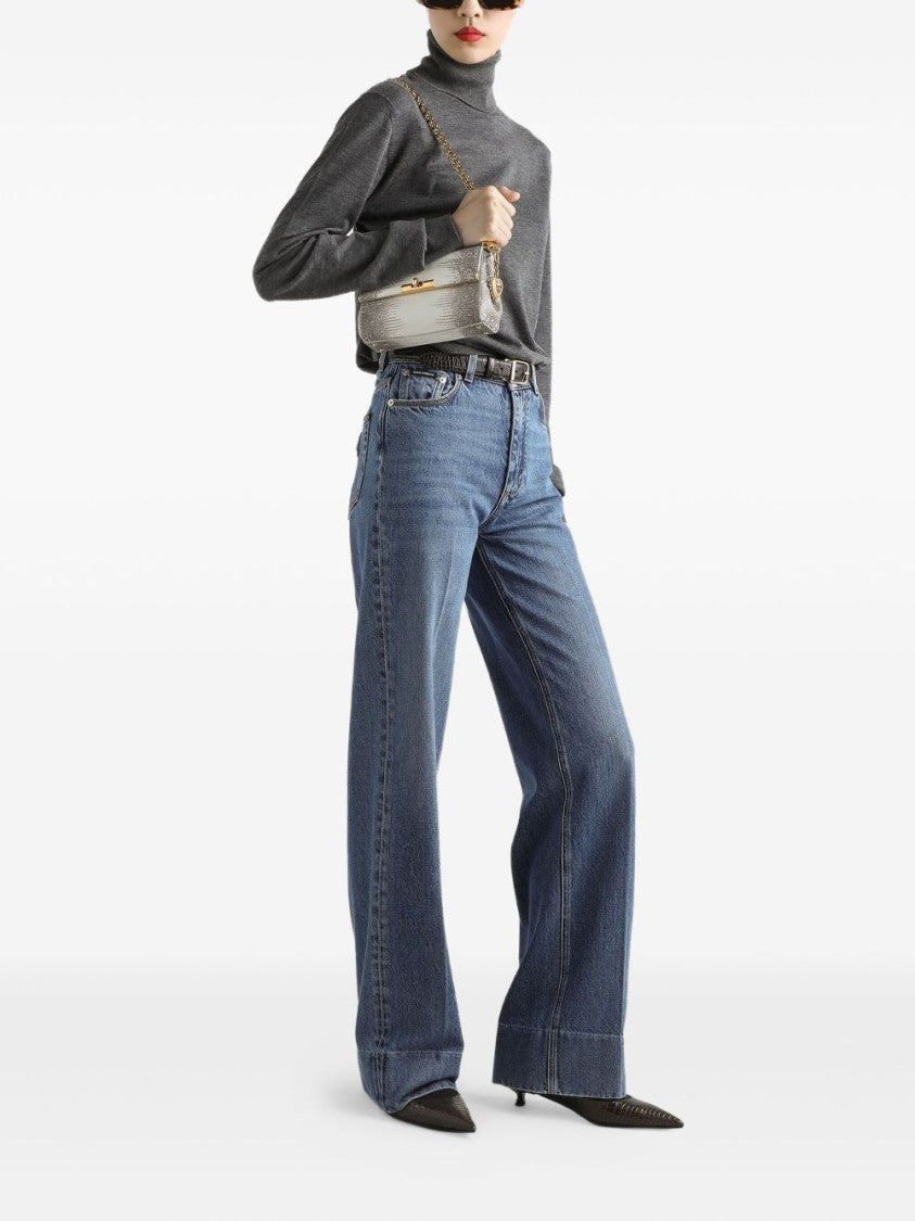 Dolce & Gabbana High-Waisted Blue Cigarette Jeans With Logo Detail