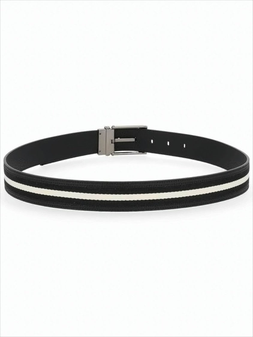 Bally Sleek Black Leather Belt With Textured Stripes
