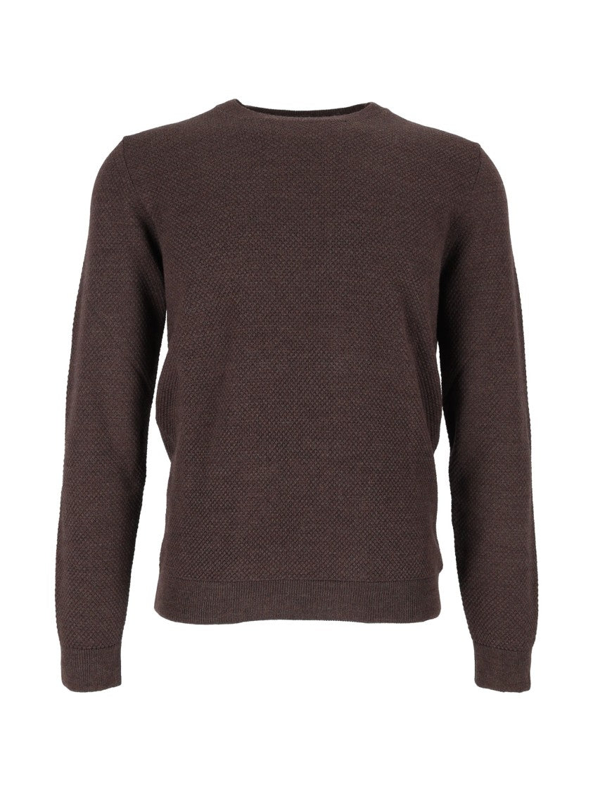 Slowear Zanone Chocolate Brown Giro Textured Crew Neck Sweater