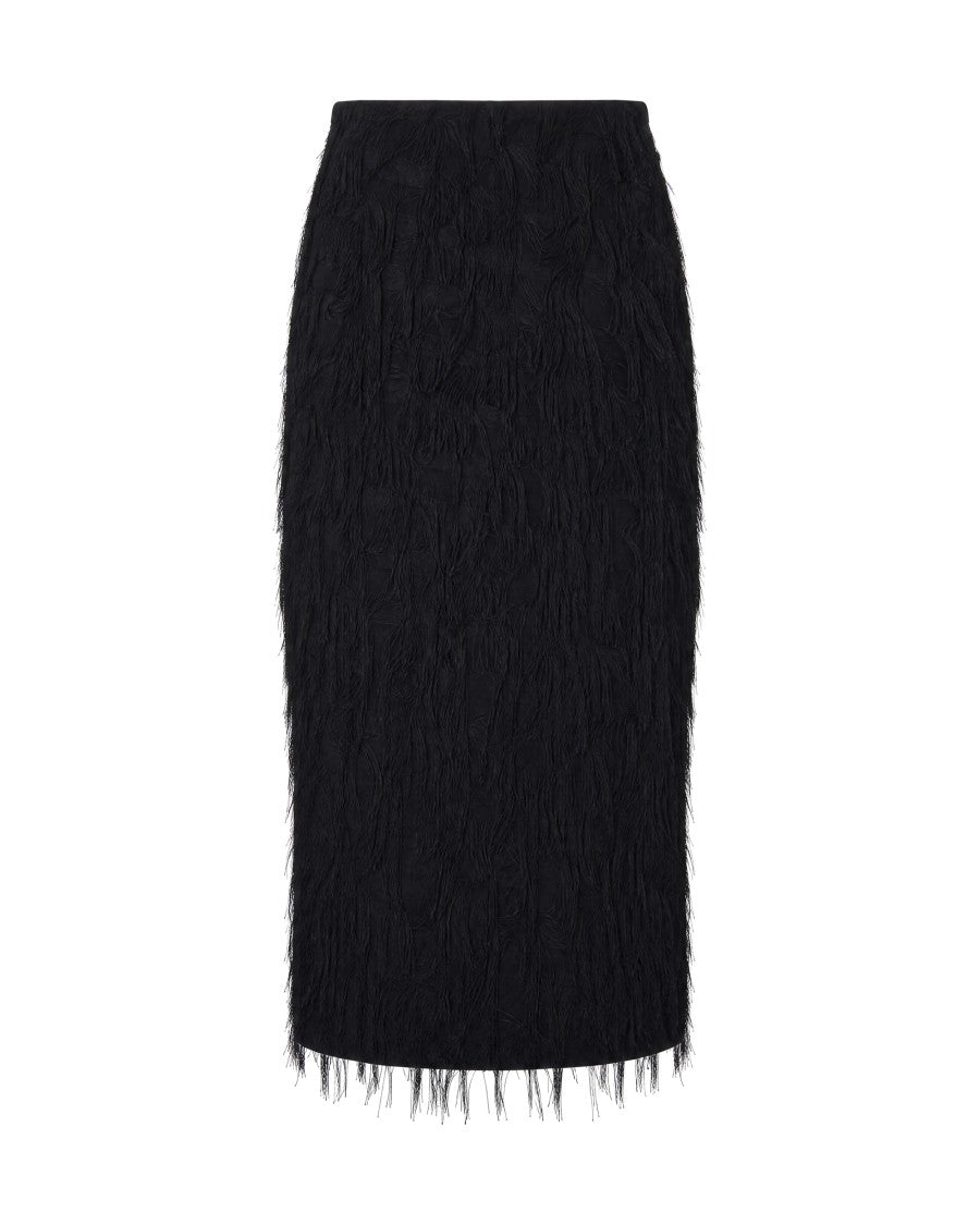 Patrizia Pepe Fringed Black Midi Skirt With Smooth Waistband