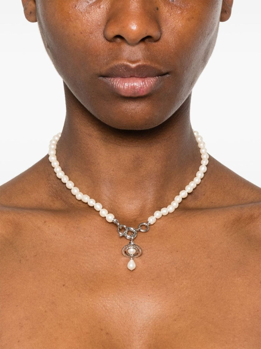 Vivienne Westwood Gold-Tone Faux Pearl Orb Plaque Necklace