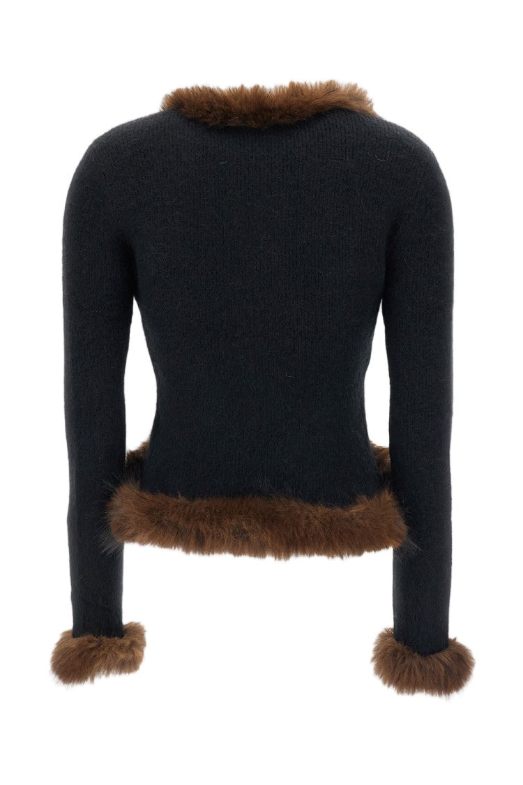 Self-Portrait Curved Hem Cardigan With Faux Fur Trim