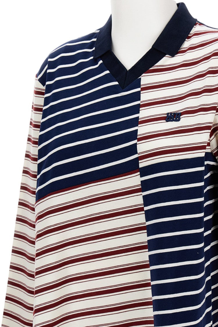 Wales Bonner Pointed Collar V-Neck Sweater With Stripe Pattern