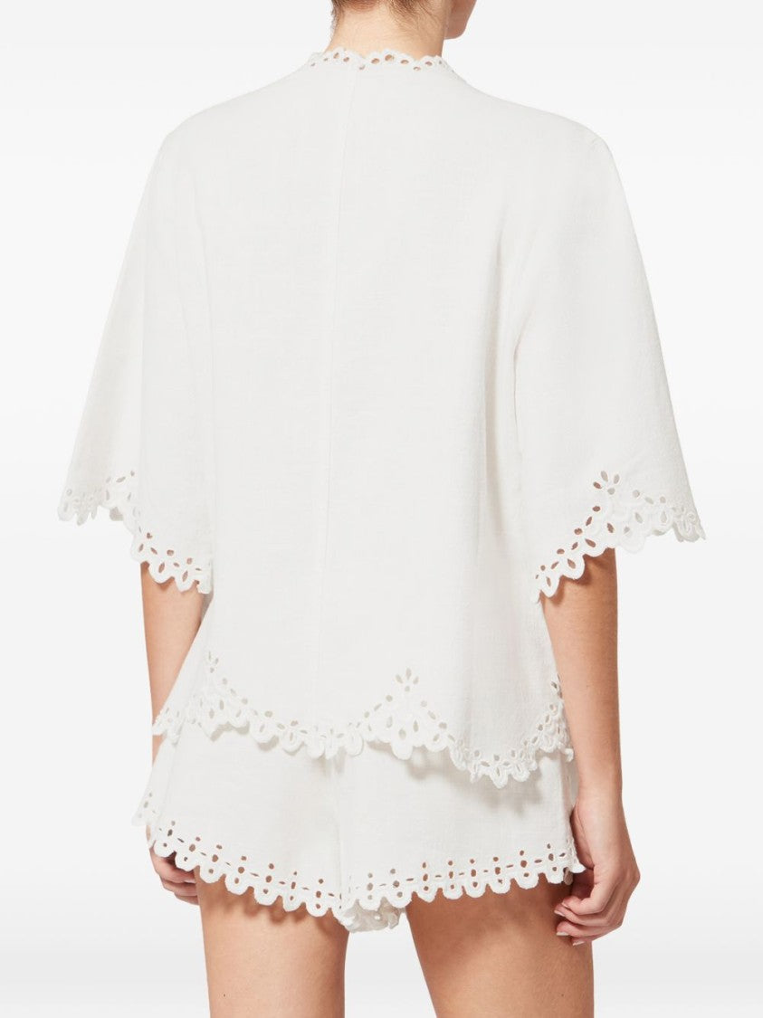 Isabel Marant Boxy Cotton Blouse With Scalloped Edges