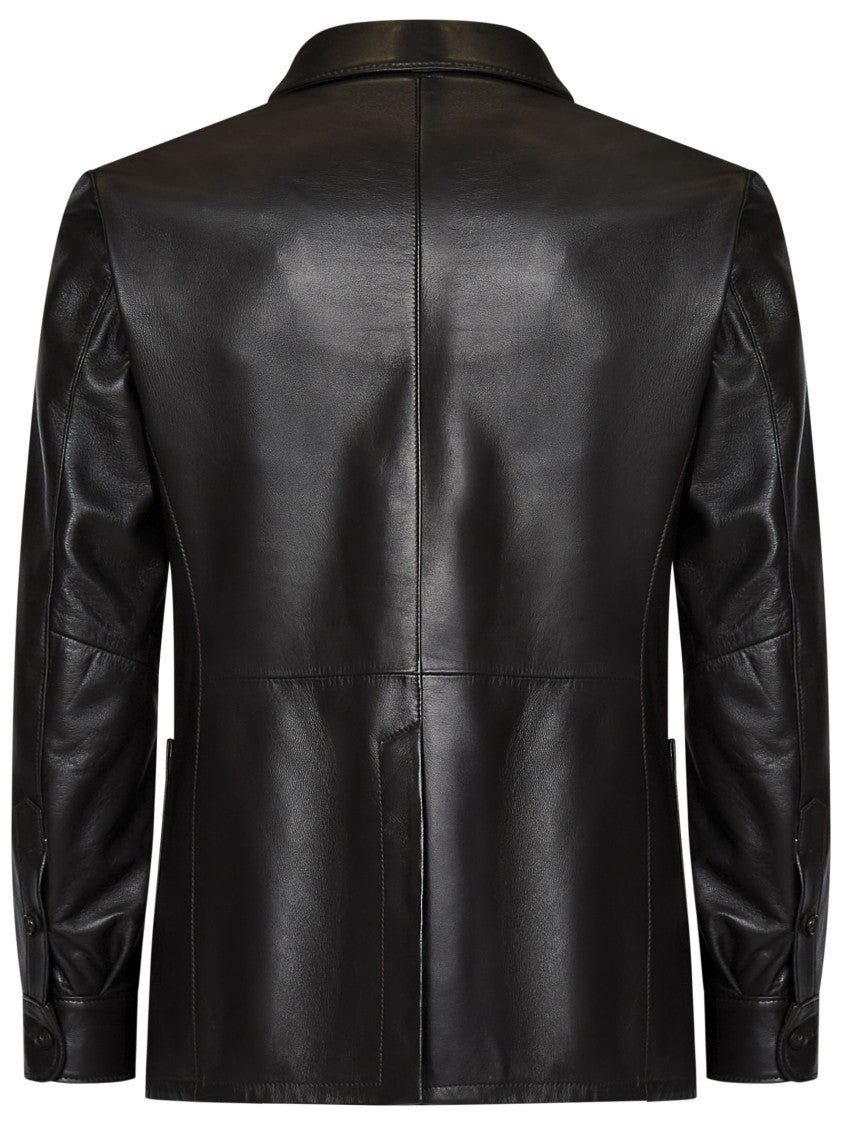 Franzese Collection Sophisticated Brown Leather Blazer